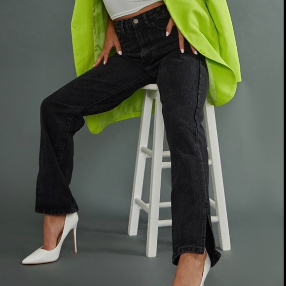 PrettyLittleThing Denim - NWT!! Black high waist split bottom jeans